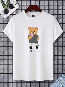 disfraz halloween hombreTalla grande Camiseta Estampado Caricatura Oso Letra Moda Casual Camiseta De Talla Grande Mujer Simple Manga Corta Topplayera de hombretwilight Y2k Camiseta Camisa De - Blanco - Ver 1