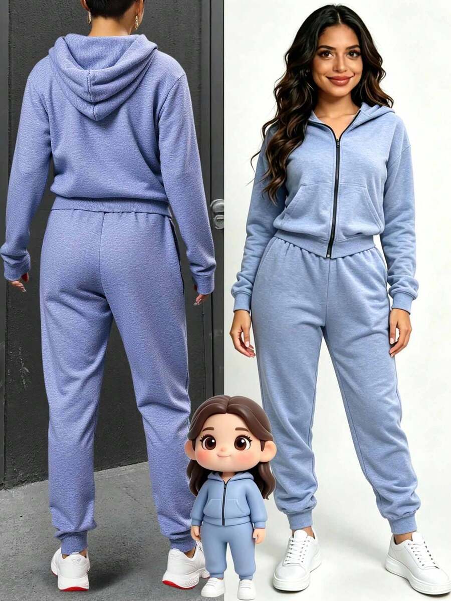 Conjunto Deportivo de 2 Piezas para Mujer: Sudadera con Capucha y Cierre de Cremallera Frontal más Pantalón Jogger con Cordón Ajustable - Set Casual de Algodón Suave para Entrenamiento, Gimnasio y Uso Diario - Gris Claro - Ver 1