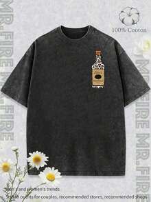 ShowME YOU TITO'S "Playful Slogan Outfit, Vintage And Fun Style Tito's Vodka Bottle Illustration T-Shirt, Leopard Print Tito's Bottle" Handmade VODKA "Outfit Women's Printed T-Shirts, Fun Printed T-Shirts, Men's Printed T-Shirts, And 100% Cotton T-Shirts Are All Designed Specifically For Young People And Fashion Enthusiasts. Very Suitable For Casual Wear And Street Style. It Is An Excellent Gift For Friends And Family.2026-Summer Outfits For Women - màu đen - Xem 4