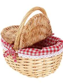 1pc Natural Woven Picnic Basket, Suitable For Camping, BBQ, Shopping, Home Storage, Holidays, Home Decor, Fruit & Vegetable Storage, Decorative Edging, Picnic Accessories - Multiple Styles - View 6
