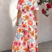 Vacation Stylish Floral Print Ruffle Sleeve Crossed Neck Dress Summer Beach Dress Vacation Outfits Women Spring Summer Outfits Floral Dress Country Dress Resort Wear Women Vacation Dress Women's Summer Dresses Women Spring Dress Floral Women Dress Wild Flower Dress Women Summer Dresses - Multicolor - Ver 3
