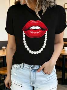 Camisetas de verano de manga corta con estampado para mujer, a y casuales, lavables aáquina, ajuste cómodo, estampado plano 2D, plano 2D - Negro - Ver 11