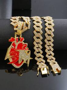 Bộ 1 món đồ trang sức phong cách Hiphop gồm mặt dây chuyền hình chó Bulldog, dây chuyền hình thoi kiểu , dây đeo đồng hồ màu đỏ dành cho nam, phụ kiện thời trang cá tính dành cho nam giới. - Đỏ - Xem 6