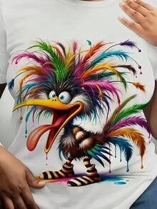 Camiseta manga corta cuello redondo 100% algodón, estampado trendy, tejido ligero y ventilado, estilo moda casual, apta para vida diaria, salidas informales y citas en primavera, verano y otoño - Blanco - Ver 5