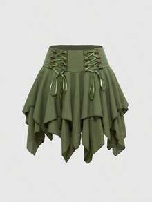 Goth Falda con cordones sólida - Verde - Ver 9