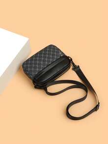 Solid Color Men's Sling Bag, Mini Keychain Shoulder Pouch - Black - View 4