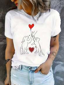Camiseta Casual de Manga Corta con Estampado de Mascotas para Mujer - Cómoda, Transpirable y Suave para Amantes de las Mascotas - Ideal para Primavera y Verano - Blanco - Ver 1