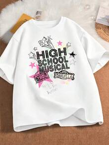 Camiseta Unisex con Estampado de Serie Retro, Cuello Redondo, Manga Corta, Diseño Casual, Ideal para Fans - Blanco - Ver 1