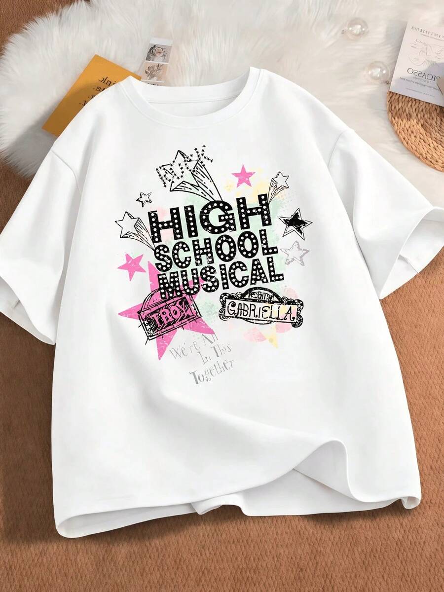 Camiseta Unisex con Estampado de Serie Retro, Cuello Redondo, Manga Corta, Diseño Casual, Ideal para Fans - Blanco - Ver 1