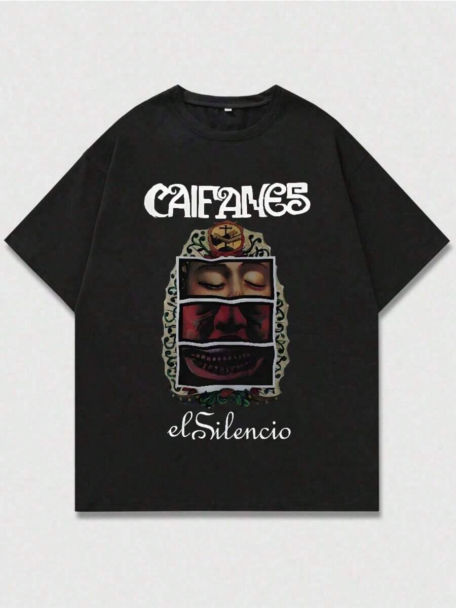 Camisa de algodón con estampa de la banda Caifanes y "el Silencio",Camiseta casual de cuello redondo y manga corta con estampado,adecuada para uso diario en primavera y verano,unisex,playa,pans para hombre,sudadera para hombre,playeras de mujer,camisa de hombre,playeras,playeras de hombre,ropa de hombre,traje de baño hombre,camisas de hombre,playera d hombre,sudaderas,shorts de hombre,pantalones de hombre,camisas para hombre,blusas para mujer,playeras de mujer,blusas - Negro - Ver 1