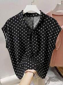 Camisa de mujer con diseño de cuello de corbata de lunares, primavera/verano - Negro - Ver 3