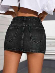 Minifalda vaquera informal lavada, de ajuste slim - Negro 2 - Ver 2