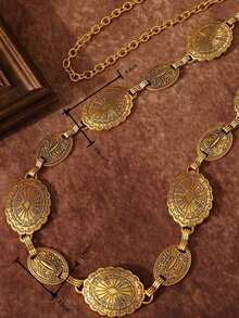 1 pieza Cadena de cintura de metal vintage, adecuada para combinar con vestidos o vaqueros, apta para uso casual diario y salidas de vacaciones, accesorio para conciertos - Dorado - Ver 4