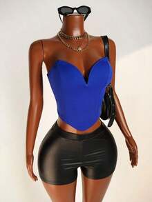 Top Sin Tirantes De Color Sólido Para Mujer - azul real - Ver 5