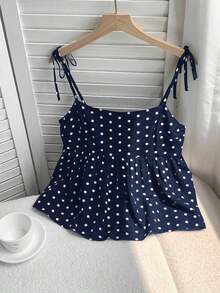 Camiseta de tirantes de mujer con lunares tejidos en blanco - Azul marino - Ver 3