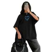 Moda de verano europea y americana, diseño único y elegante, camiseta de manga corta de algodón estilo americano con estampado de corazones. - Blanco - Ver 2