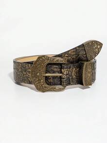 1 chiếc thắt lưng nữ kiểu phương Tây màu cà phê, họa tiết hoa văn chạm khắc, phong cách Bohemian, thích hợp cho nữ. - Màu Khaki - Xem 6