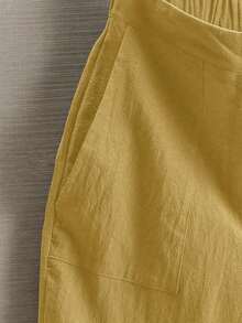 Pantalones de lino minimalistas casuales de unicolor para mujer, talla pequeña - Amarillo - Ver 4