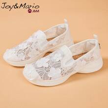joy&mario 1 Pair Women's Office Work Loafers With Wedge Heel, White Lace Breathable Lightweight Sneakers, Suitable For Commuting And Daily Wear - J&M - White - View 5
