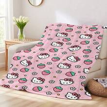 SANRIO 1条舒适的Hello Kitty图案法兰绒毯，柔软的涤纶针织设计，用途广泛，可机洗，是居家、旅行、户外活动的理想礼物，四季皆宜，适合沙发、床、办公室或旅行，是看电影、午睡、卧室、办公室、汽车时的温暖伴侣。 - 彩色 - 查看 4