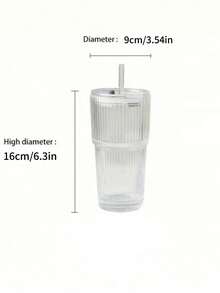 1 Set Striped Glass Cup With Straw And Lid, Portable Minimalist Style Water Cup, Vertical Striped Glass Cup, Reusable High-Quality Coffee & Juice Cup, Multi-Function Beverage Container, Suitable For Home Use - Multicolor - View 3