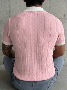 GRDR Men's Lightweight Seagull Collar Solid Color Short Sleeve Knit Sweater, Suitable For Summer Outings, Essential For Fashionable Styling - Baby Pink - View 6