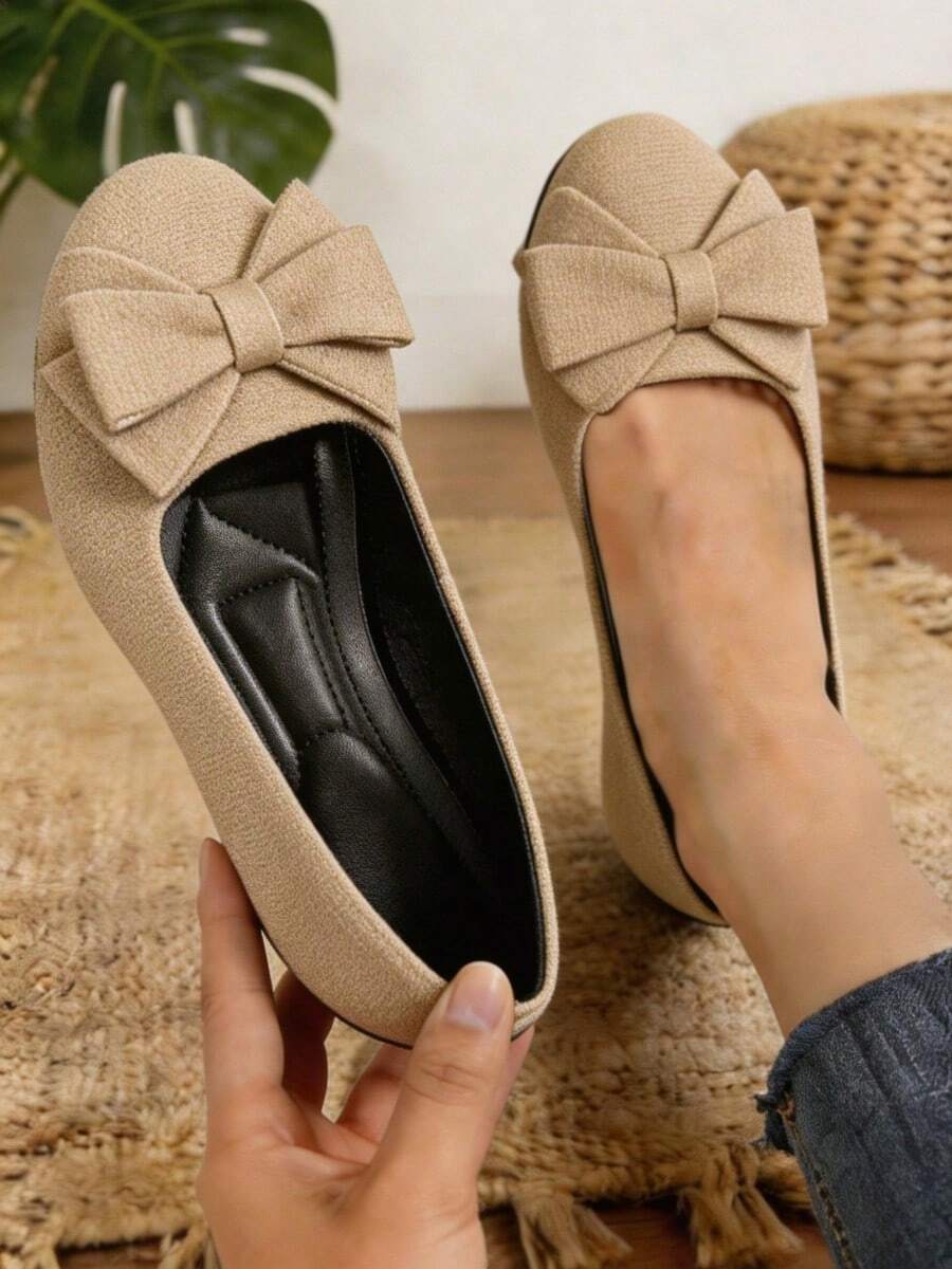 Bow Decor Suede Flats For Women, Casual Slip-On Loafers, Lightweight & Non-Slip, Suitable For Daily Occasions, Ideal Birthday & Holiday Gift
