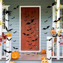 48 piezas Decoraciones de murciélagos 3D para Halloween con múltiples tamaños disponibles, siluetas de murciélagos realistas en negro y gris perfectas para decorar paredes, ventanas y puertas. Ideal para crear una atmósfera de fiesta de Halloween espeluznante, también adecuado para arreglos de escenas de Navidad y vacaciones, esencial para las fiestas de Halloween - Varios estilos - Ver 6