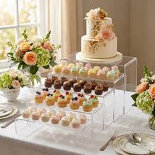 5-Tier Transparent Acrylic Cupcake Stand, Dessert Display Stand, Transparent Display Stand, Rectangular Widened Layered Display Stand, Elegant Tiered Dessert Display Tree, Desktop Display Stand, Used For Dessert Display, Cake Display At Parties, Birthday Party, Wedding Table Decor, BabyShower - Multicolor - View 2