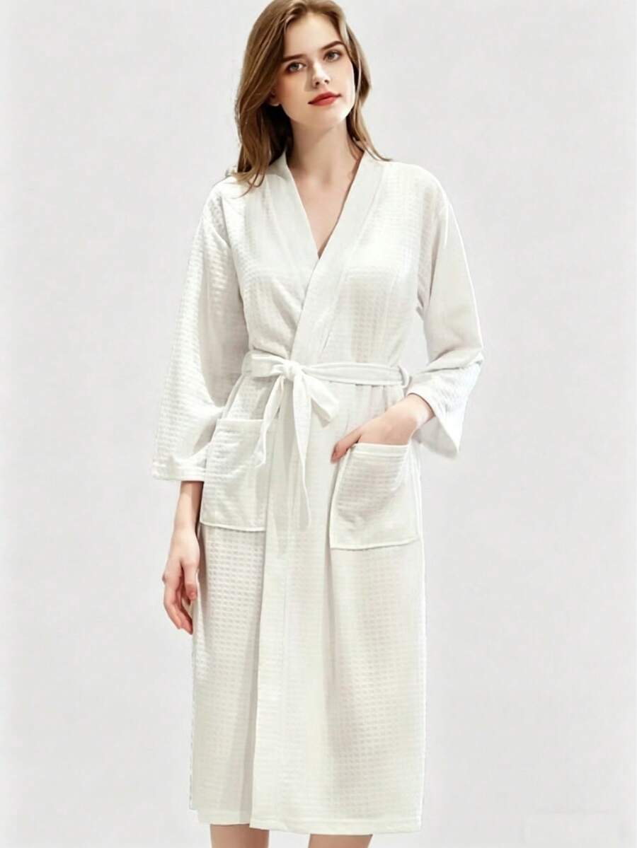 Áo choàng nữ nhẹ, mềm mại, tay dài kiểu kimono có túi, đồ ngủ, áo choàng spa, áo choàng phù dâu, áo choàng mùa thu. - Nhiều màu - Xem 1