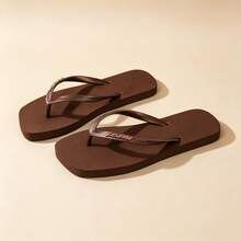 Summer Casual Square Toe Flip Flops, Fashionable English Buckle Design, Suitable For Beach, Vacation, Daily Wear, Valentine's Day, Girlfriend Getaway. Beach Sandals., Boho Chic - Chocolate Brown - View 12