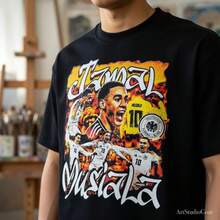 Camisa de Jamal Musiala | Camiseta com estampa de futebol inspirada na Inglaterra - Preto - Ver 1