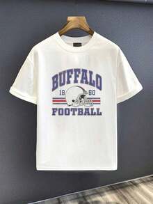¡El legado del fútbol de los Buffalo!Camiseta de talla% algodón, 220g de peso pesado para los fans de los Bills. - Blanco - Ver 2