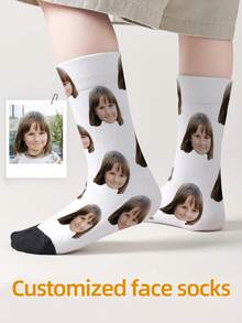 1双定制人脸图案袜子，男女通用，女童中筒袜，男童中筒袜，青少年照片个性化袜子，趣味定制图案袜子，适合日常穿着、节日、生日礼物及其他场合。 - 彩色 - 查看 8