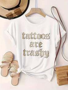 Women's Vintage Style Short Sleeve Casual T-Shirt - Summer T-Shirt With Tattoo Print, Machine Washable, Women's T-Shirts, Casual Wear, Modern Style, Comfortable Fit

BlackFashion - 白色 - 查看 2