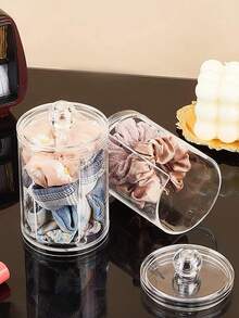 1/2pcs Acrylic Makeup Organizer Box, Removable Lid Cotton Pad Storage Jar, Convenient Opening For Easy Access, Makeup Sponge And Hair Accessory Holder, Jewelry Storage Container, Suitable For Bathroom, Bedroom Vanity, Home Decor - Multicolor - View 4