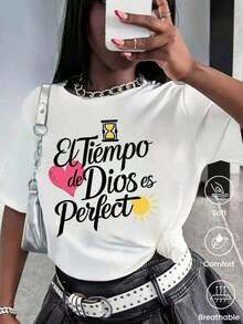 Short-Sleeve Round-Neck T-Shirt, Fashionable For Spring And Summer, Made In Mexico, 180 Grams. Cartoon Print, Couple Design, Suitable For Indoor Or Outdoor Wear. Round Neck, Unisex, Ideal For The Office And Leisure. One-Pack. Women's Casual Blouses, 100% Cotton - 白色的 - 查看 1