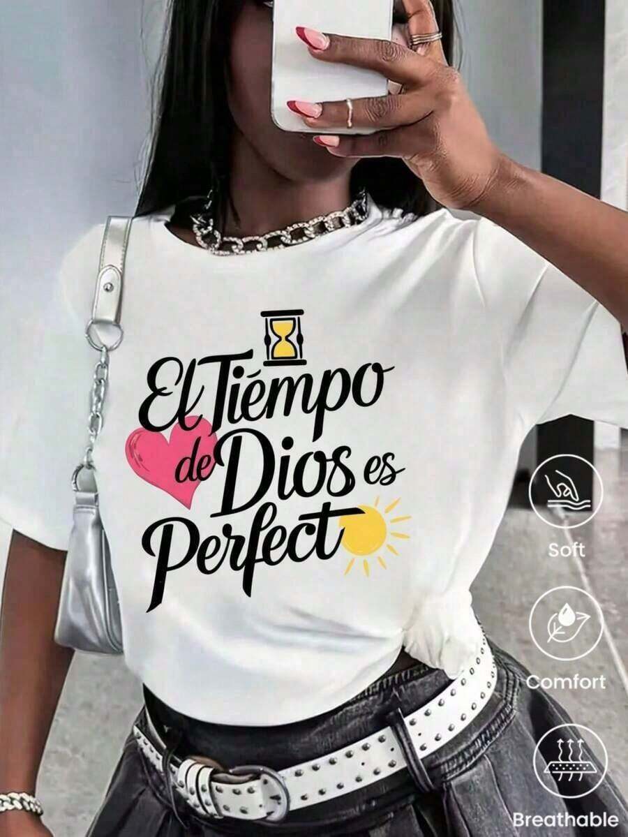 Short-Sleeve Round-Neck T-Shirt, Fashionable For Spring And Summer, Made In Mexico, 180 Grams. Cartoon Print, Couple Design, Suitable For Indoor Or Outdoor Wear. Round Neck, Unisex, Ideal For The Office And Leisure. One-Pack. Women's Casual Blouses, 100% Cotton - 白色的 - 查看 1
