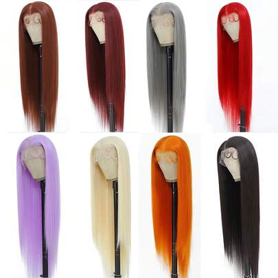 Tóc giả ren phía trước tổng hợp 30 inch dành cho nữ, kích thước 13x4 13x6, chất liệu sợi chịu nhiệt cao, ren HD, màu hồng vàng, tóc thẳng.
