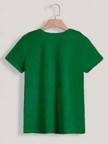 Plus Size Women's T-Shirt - Sunflower And Butterfly Print T-Shirt - Women's Fashionable Casual Summer Urban T-Shirt, Red Print, Round Neck And Short Sleeve, Suitable For Summer/Autumn Wear, Best Gift Idea For Thanksgiving, Christmas And New Year. - 綠色 - 查看 3