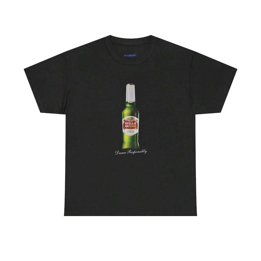 Camiseta vintage de diseño minimalista "Stella Artour" de Arthur Hill, 100% algodón puro, colores cómodos, diseño de manga corta y cuello redondo, nueva camiseta ajustada para mujer, estilo de diseño primavera/verano, estilo para parejas, perfecta para usar en conjunto. - Negro - Ver 1