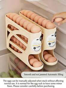 1pc Durable Plastic Egg Storage Rack, Suitable For Refrigerator, Desktop And Wardrobe, 28-Layer Space-Saving, Includes 4 Refrigerator Rotating Egg Dispensers, Egg Storage Rack - Multicolor - View 2