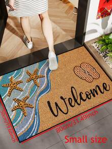 1pc Beach Welcome Doormat With Starfish & Flip Flops Print, Non-Slip Absorbent Entryway Rug, Low-Profile Front Door Mat, Machine Washable Indoor Outdoor Floor Carpet, Coastal Ocean Themed Welcome Mat For Porch/Patio/Bathroom, Summer Home Decor - 1PC - View 11
