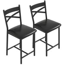 Bar Stools Set Of 2,   High Back And Metal Footrest, Upholstered Large Seat Island Stools Bar Chairs For Dining Room Kitchen Bar - Black - View 6