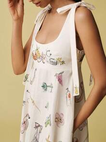 Printed Midi Dress With Straps, 2026 Style, Elegant And Casual Holiday Fashion - 白色 - 查看 5