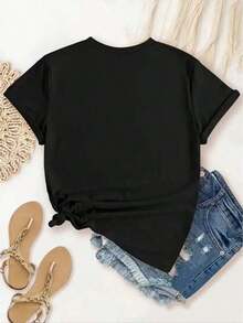 Women's Custom Printed T-Shirt With A Nautical Theme, Short Sleeves, Suitable For All Seasons, Ideal For Outdoor Activities, Lounging At Home, And Sports. A Perfect Gift. Beautiful Blouse, 100% Cotton. - 黑色 - 查看 3