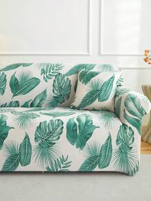 1pc Tropical Plant Pattern Sofa Cover (Including 1pc Pillow Case), Dust-Proof, Dirt-Resistant, Elastic Full Coverage Sofa Protector, Living Room Home Decor, Fits 1/2/3/4 Seater Sofa, All Season, Machine Washable - Green - View 6