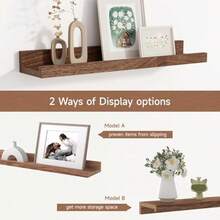 Floating Shelves Set Of, 16 Inch Solid Wood Wall Shelves With Lip, Large Nursery Book Shelf For Toys Storage, Bookshelf, Living Room, Bedroom Decor Frames, Walnut Color - 胡桃木相框層架 - 查看 6