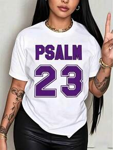 Plus Size Women's Premium Jersey T-Shirt With Psalm 23 Print - Crew Neck, Short Sleeve, With Bold Green Lettering, Soft And Breathable Fabric For Parties, Gifts For Women - 白色 - 查看 3