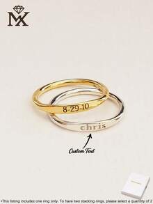 1pc Customized Personalized Ring, Suitable For Men And Women, Perfect As Anniversary Gift. Laser Engraved With Your Name Or Birthday On The Ring, Ideal For Birthday, Mother's Day, Father's Day, Valentine's Day And Christmas. - Multicolor - View 1